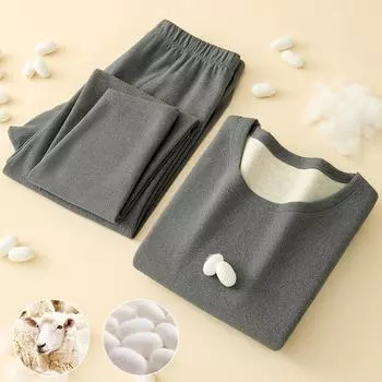 Мужские шерстяные плюс бархатные комплекты костюмы толстые футболки + брюки нижние рубашки нижнее белье леггинсы зимняя одежда для мужчин 2XL синий