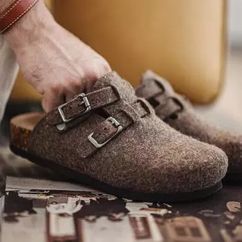 Мужские шерстяные войлочные мюли Madden Slip-On: Утолщенная пробковая подошва, закрытый носок, повседневный стиль для осени/зимы 41