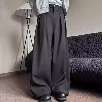 Мужские широкие брюки с драпировкой 3D Deconstruction Design — свободные, универсальные, прямого кроя для весны и осени L чёрный