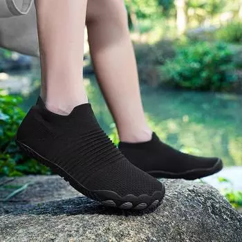 Мужские широкие сетчатые кроссовки для босых ног 2024 года, женские туфли на плоской подошве с мягким носком, широкий носок, легкие модные кроссовки большого размера 36 чёрный