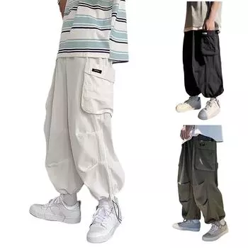 Мужские широкие спортивные штаны на шнурке XXL чёрный