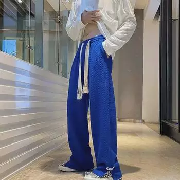 Мужские широкие жаккардовые брюки: Европейский и американский стиль, прямой крой, повседневный стиль весна/лето L чёрный