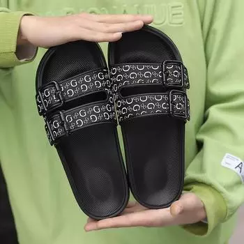 Мужские шлепанцы для мужчин, пляжные, повседневные, черные, белые, коричневые, на плоской подошве, большие размеры, летняя обувь с открытым носком для мальчиков 39-47 EU:39 чёрный