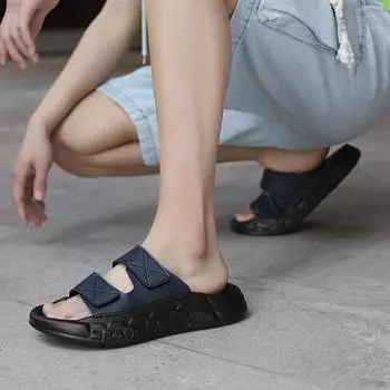 Мужские шлепанцы для мужчин, пляжные, повседневные, черные, синие, коричневые, на плоской подошве, большие размеры, летняя обувь с открытым носком для мальчиков 39-45 EU:39 чёрный