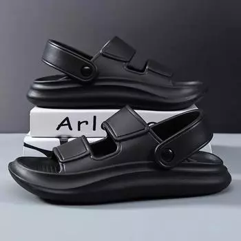 Мужские шлепанцы из ЭВА для ванной комнаты, летние сандалии на толстой платформе, модные домашние противоскользящие повседневные пляжные сандалии на плоской подошве 40-41 бежевый