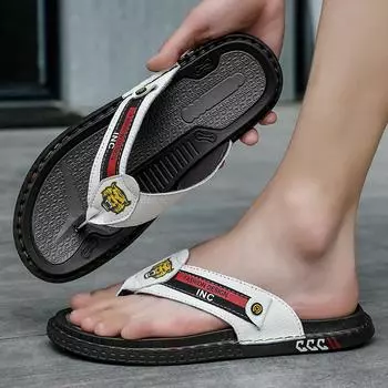 Мужские шлепанцы из натуральной кожи, летние сандалии, повседневная обувь для мужчин, дизайнерские роскошные модные пляжные тапочки, большой размер 46 38
