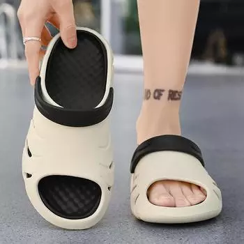 Мужские шлепанцы, летние новые стильные противоскользящие сандалии на толстой подошве с выемками, удобная повседневная пляжная обувь 40 оранжевый