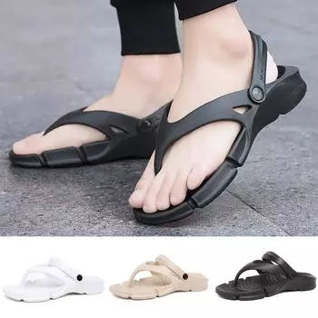 Мужские шлепанцы, летние пляжные тапочки для мужчин, нескользящая обувь на плоской подошве 43-44 чёрный