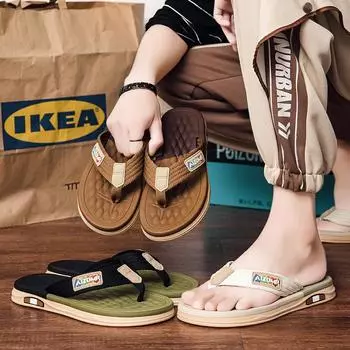 Мужские шлепанцы, пляжные тапочки, уличные тапочки, летние пляжные сандалии для мужчин 45 зелёный