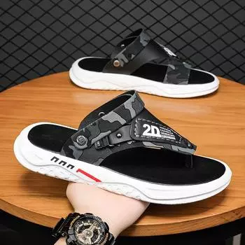 Мужские шлепанцы, повседневные летние сандалии, тапочки, кожаные, на платформе, для отдыха на пляже, мужская обувь, нескользящая, для дома, роскошная спортивная обувь на плоской подошве 38