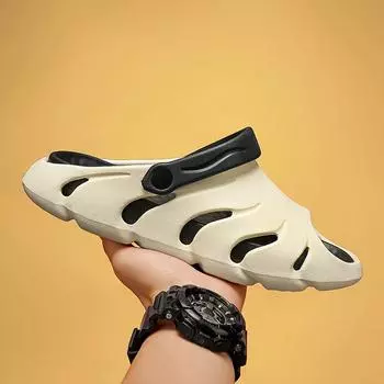 Мужские шлепанцы с двумя ремешками, повседневная нескользящая обувь, туфли с открытым носком для пляжа на открытом воздухе, весна и лето 43 чёрный