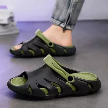 Мужские шлепанцы с двумя ремешками, повседневная нескользящая обувь, туфли с открытым носком для пляжа на открытом воздухе, весна и лето 42 оранжевый