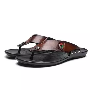 Мужские шлепанцы, шлепанцы, очень широкие сандалии на плоской подошве, уличные пляжные повседневные мягкие прогулочные туфли на плоской подошве из натуральной кожи, большие размеры 38 чёрный