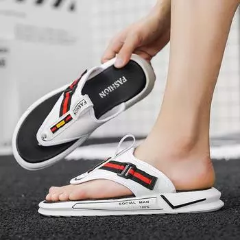 Мужские шлепанцы, шлепанцы, очень широкие сандалии на плоской подошве, уличные пляжные повседневные мягкие прогулочные туфли на плоской подошве из натуральной кожи, большие размеры 38 чёрный