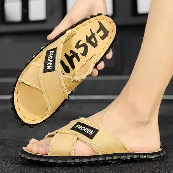 Мужские шлепанцы, тапочки, пляжная обувь, повседневная обувь на плоской подошве, парусиновые тапочки для мальчиков, большие размеры EU:40 чёрный