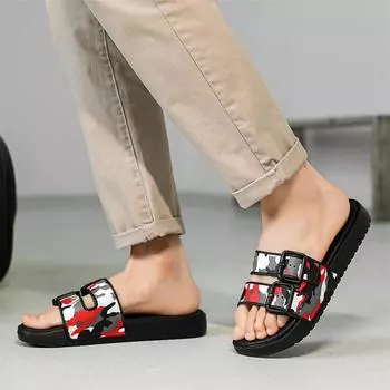 Мужские шлепанцы, тапочки, пляжная обувь, повседневная обувь на плоской подошве, камуфляжные тапочки для мальчиков, большие размеры EU:39 синий