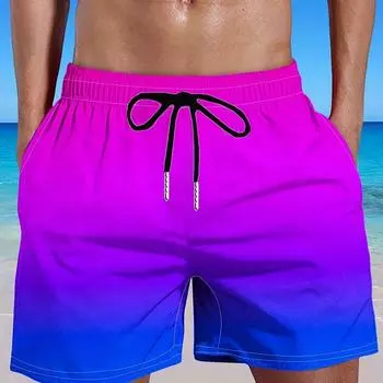 Мужские шорты больших размеров с градиентным цветом, пляжные брюки, праздничные шорты, эластичные спортивные шорты на шнурке, летние пляжные шорты S