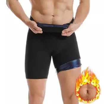 Мужские шорты для пота в сауне, горячие термолеггинсы, шорты для контроля живота, шорты для тренажерного зала и фитнеса, корректирующее белье, костюм для сауны, формирователь тела, нижнее белье для похудения L/XL чёрный/серебряный