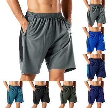 Мужские шорты для спортзала, быстросохнущие, легкие, для тренировок, бега, с карманами на молнии M чёрный