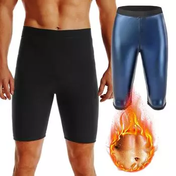Мужские шорты для тренировок в сауне, колготки для фитнеса, спортивные брюки из горячего полимера, тренажерный зал, спортивные леггинсы для бега, тренажер для талии, формирователь тела, капри S/M синий/чёрный