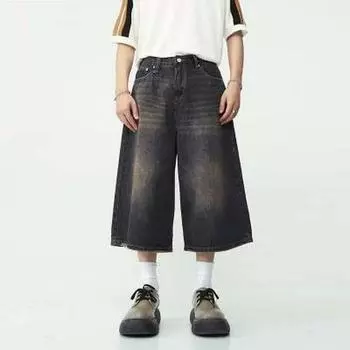 Мужские шорты из американского ретро-джинса с потертостями синего цвета, широкие штанины S