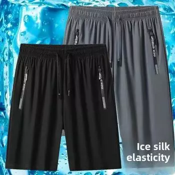 Мужские шорты из быстросохнущего материала Ice Silk Stretch, лето 2024 г.: Дышащая повседневная одежда для бега и фитнеса L чёрный