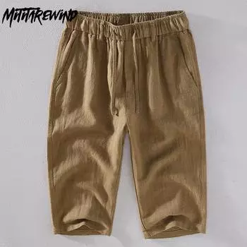 Мужские шорты из хлопка и льна в японском стиле ретро, повседневные дышащие бегуны, мужские летние модные пляжные мешковатые короткие брюки, тонкие прямые укороченные брюки M серый
