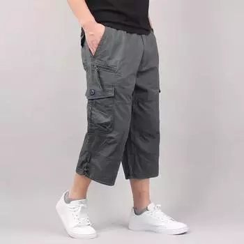 Мужские шорты-карго, летние свободные повседневные брюки с эластичной резинкой на талии, большие размеры, спортивные штаны для бега на открытом воздухе, трендовые штаны с несколькими карманами XXXXXL чёрный