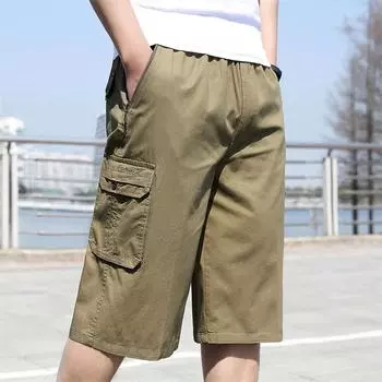 Мужские шорты-карго, летние свободные повседневные брюки с эластичной резинкой на талии, большие размеры, спортивные штаны для бега на открытом воздухе, трендовые брюки с несколькими карманами XL хаки