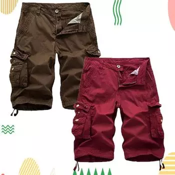 Мужские шорты-карго Мужские шорты с пятью точками Спортивные брюки с большими карманами Модные повседневные спортивные шорты-карго 30 красный