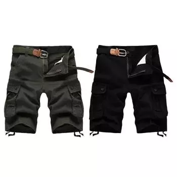 Мужские шорты-карго на молнии и пуговицах с несколькими карманами, свободные однотонные застежки, мягкие дышащие стильные короткие брюки длиной до колена 30 хаки