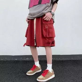 Мужские шорты-карго с эластичной талией, регулируемые спортивные шорты с несколькими карманами, широкие M чёрный