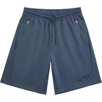 Мужские шорты Li Ning Fitness Series, однотонные, со средней посадкой, на шнурке, дышащие, прямые, темно-синие, AKSU027-3 L