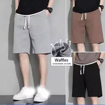 Мужские шорты однотонные, средней талии, летние шорты с вафельной текстурой, глубокий шаговый шов, мужские шорты свободного покроя, длиной до колена, повседневные шорты S