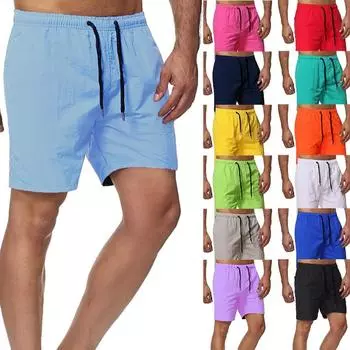 Мужские шорты, повседневные классические летние пляжные шорты на шнурке с эластичной талией и карманами L чёрный