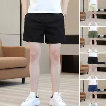 Мужские шорты с эластичной талией, однотонные, спортивные шорты для фитнеса с карманами, широкие летние шорты для отдыха XXL чёрный