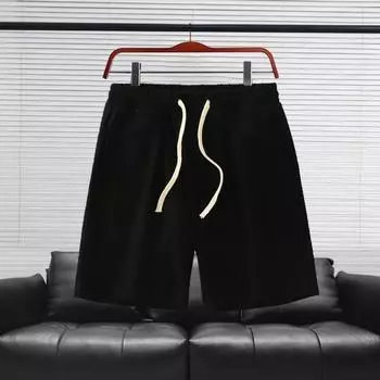 Мужские шорты с завязками на талии из вафельной ткани, однотонные повседневные шорты с карманами, широкие шорты для пляжного отдыха и баскетбола M чёрный