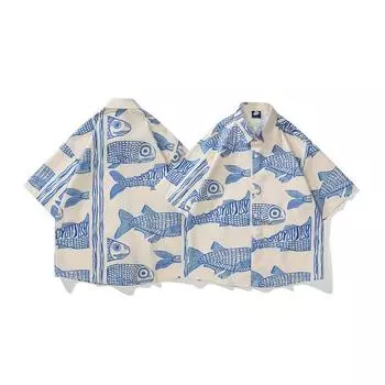 Мужские шорты свободного покроя в американском стиле, жареные, уличная мода, мелкий рыбный принт, персонализированные рубашки на лето XXXXXL бежевый