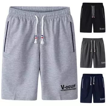 Мужские шорты Тонкие повседневные спортивные летние пятиточечные брюки Свободные пляжные брюки Бриджи Мужские брюки XL чёрный