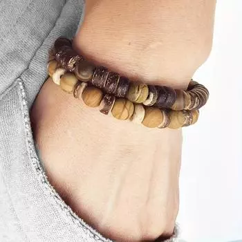 Мужские штабелируемые деревянные бусины, регулируемые деревянные мужские ювелирные изделия, исцеление, защитный браслет для йоги кофейный