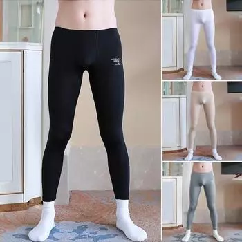 Мужские штаны из ледяного шелка, ультратонкие полупрозрачные пижамные штаны со средней посадкой, однотонные леггинсы с стеклярусом XL