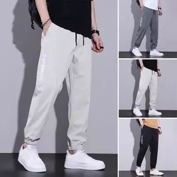 Мужские штаны-шаровары из ледяного шелка с тонкими боковыми карманами на щиколотке и эластичной резинкой на талии, сплошной цвет, быстросохнущий тренажерный зал M серый