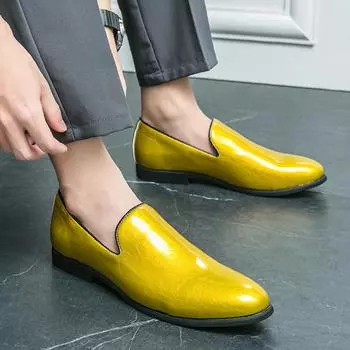 Мужские синие лакированные туфли, повседневные туфли желтого цвета, мокасины, зеленые свадебные блейзеры, туфли-седла, большой размер EU: 38 зелёный