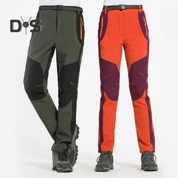 Мужские скальные брюки с эластичной талией, застежкой-молнией на пуговицы, спортивные брюки с карманами, лоскутная расцветка, толстая плюшевая подкладка, походные брюки для активного отдыха на открытом воздухе L зелёный