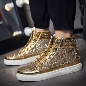 Мужские скейт-кеды Серебристо-розовые Lovers sequined Shoes Rivets Punk Glitter Shoes Мужские кроссовки Youth High Top Street Flats sd45 6.5 золотой
