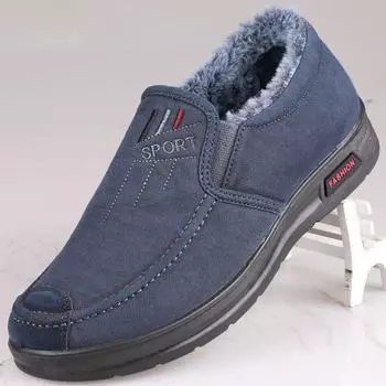 Мужские слипоны из стираного холста — повседневные низкие кроссовки для вождения на весну и осень M1107, plus velvet, 41 синий