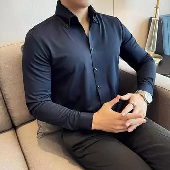 Мужские социальные рубашки высокого качества с длинным рукавом мужская классическая рубашка облегающего кроя деловая повседневная официальная одежда 3XL белый