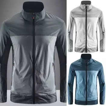 Мужские солнцезащитные куртки Ультратонкое дышащее летнее пальто из ледяного шелка Быстросохнущая ветровка Пальто с воротником-стойкой Эластичная спортивная куртка S белый