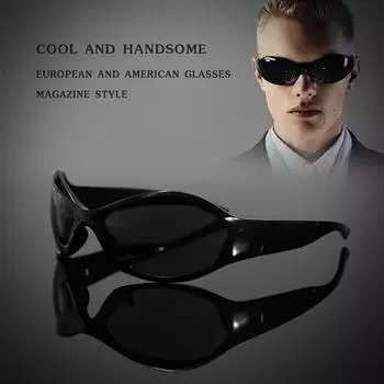 Неполяризованные мужские солнцезащитные очки Cyberpunk Wrap-Around Fashion - модная овальная оправа, антибликовые линзы из поликарбоната для повседневного ношения и вечеринок черный серый