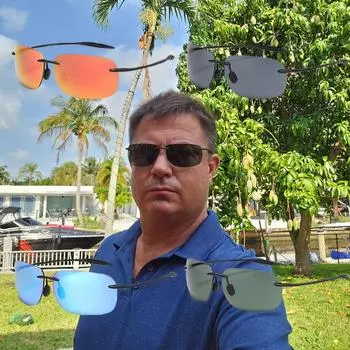 Мужские солнцезащитные очки, классические спортивные солнцезащитные очки без оправы, мужские и женские прямоугольные солнцезащитные очки для вождения в сверхлегкой оправе